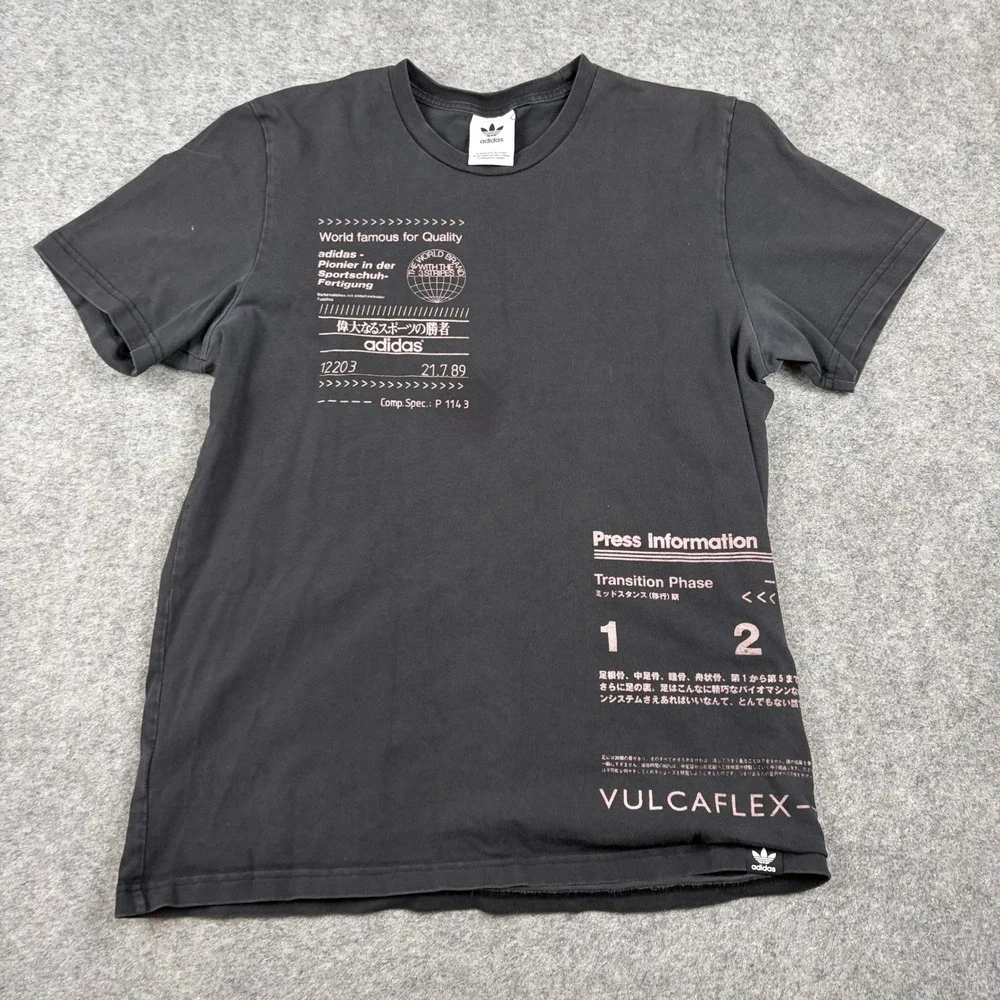 Adidas T-Shirt Mens Medium Black Graphic Press Information Transition Phase Y2K‎
